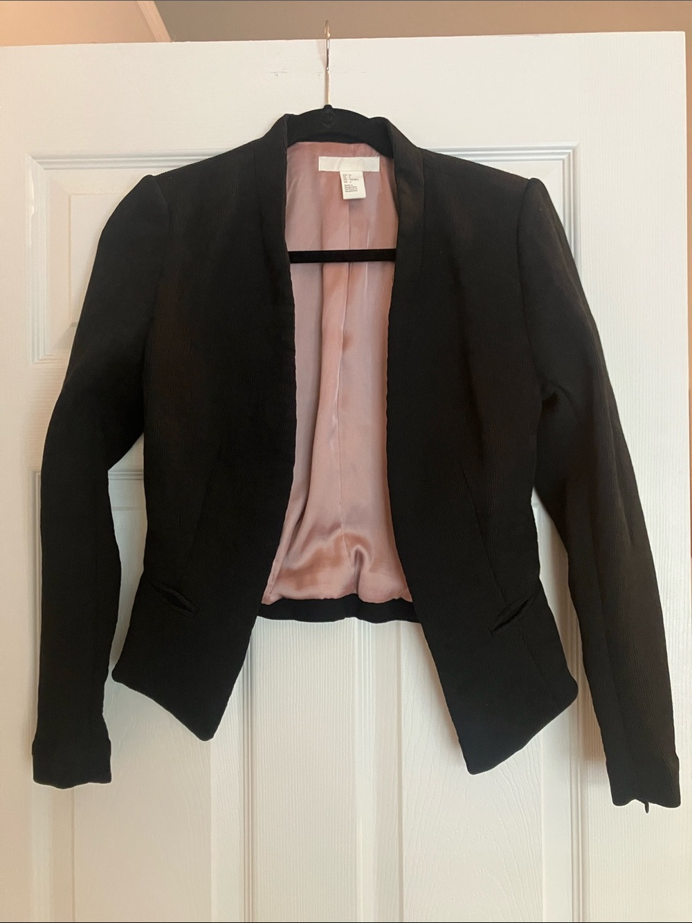 H&M Women's Black Fitted Open-Front Blazer with Mauve Lining